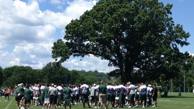 Jets at the conclusion of their final OTA session of...