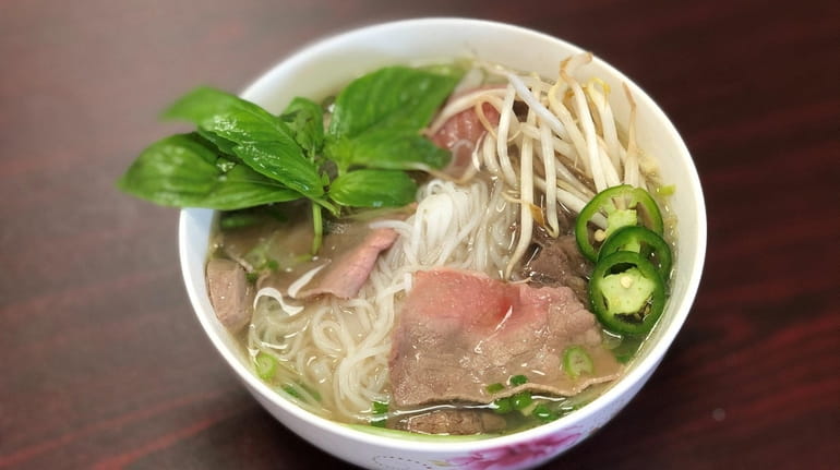 A bowl of beef pho (noodle soup) at Pho 34...