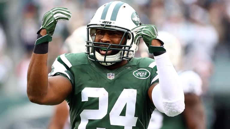 Darrelle Revis of the New York Jets reacts in the...