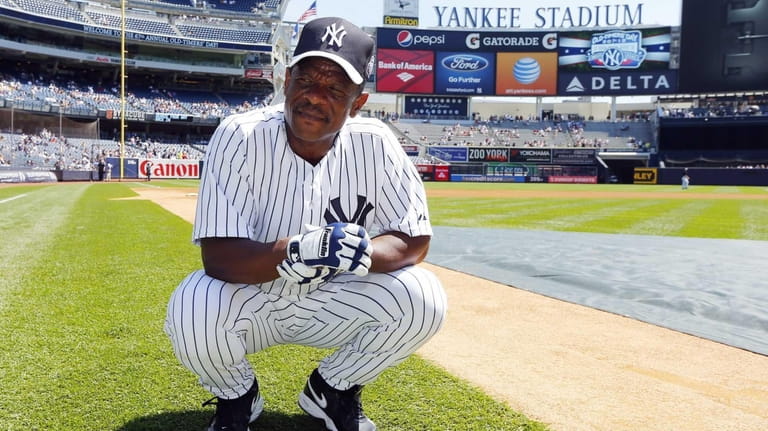 Rickey Henderson at Yankees Old-Timers' day at Yankee Stadium in...