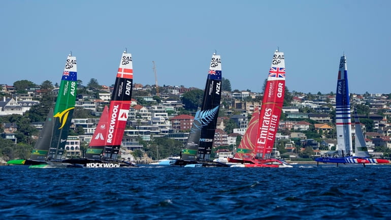 Boats start in a race two of the SailGP series...
