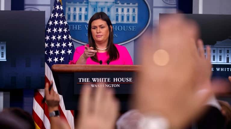 White House press secretary Sarah Huckabee Sanders speaks during the...
