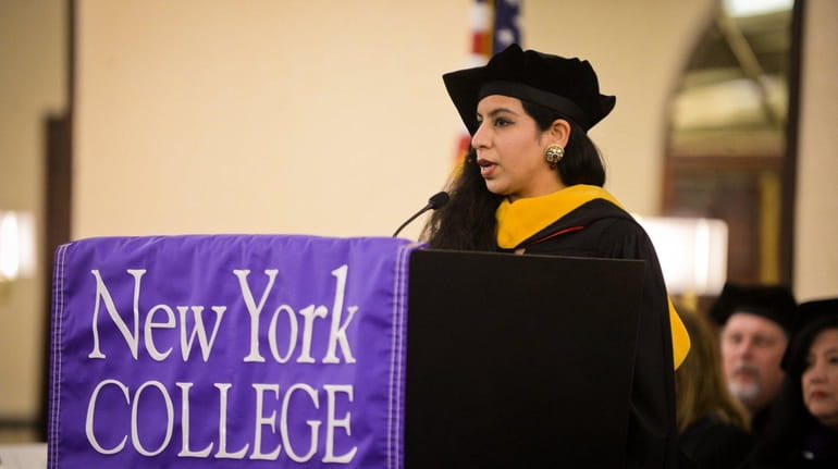 Tina Tandon, gives the commencement address during the New York...