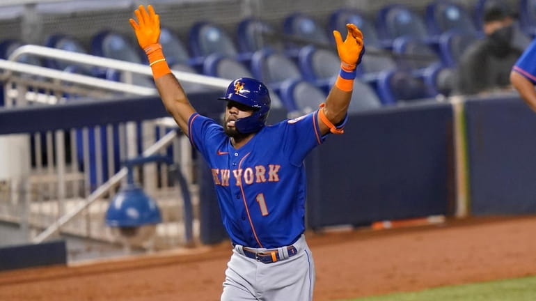 The Mets' Amed Rosario after hitting a solo home during the...