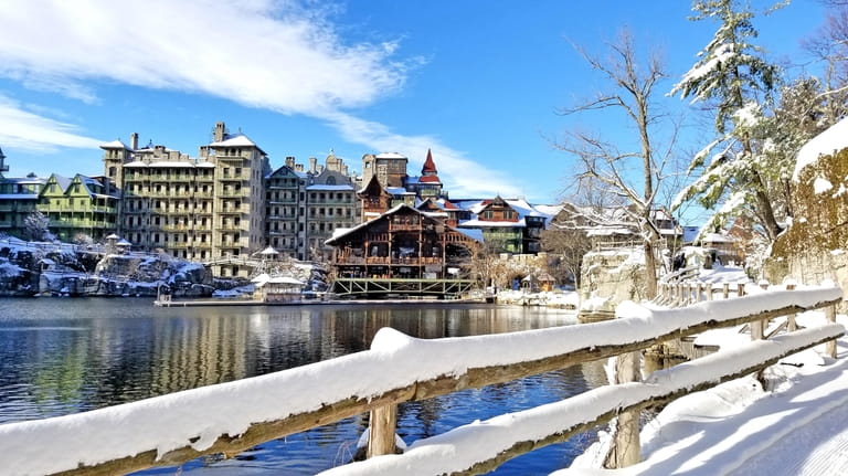The exterior of the Mohonk Mountain House resort in upstate...