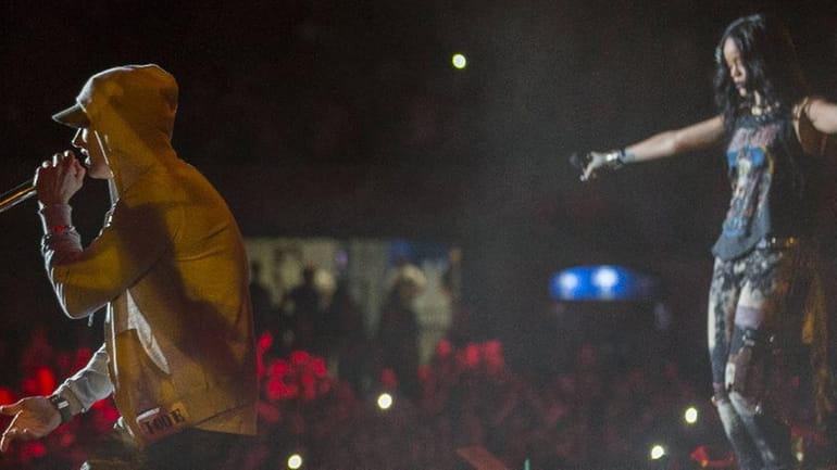 Eminem and Rihanna perform at MetLife Stadium on Aug. 16,...