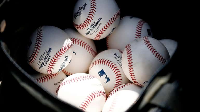 A detail of baseballs during a Grapefruit League spring training...