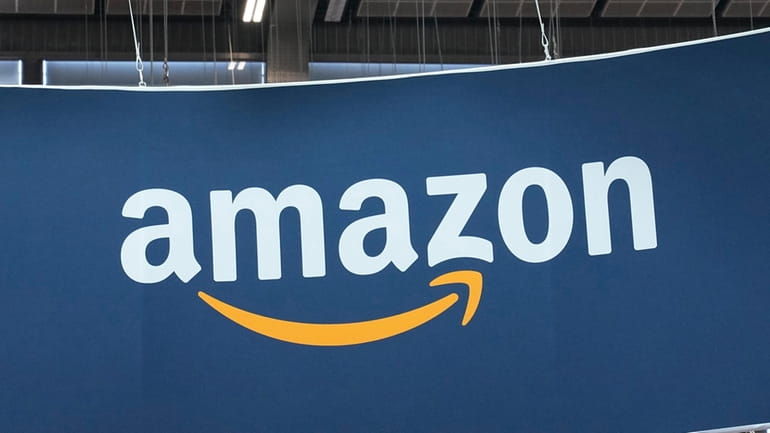 The Amazon logo is photographed at the Vivatech show in...