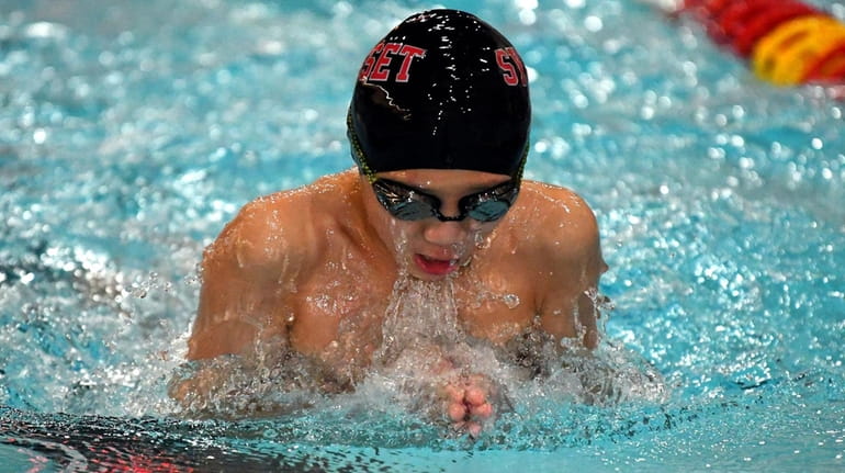 Nick Yang of Syosset swims in the 100 breaststroke dring...