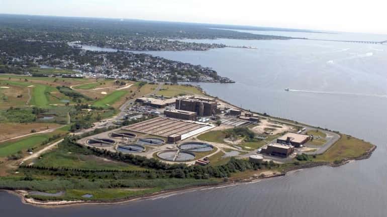 Aerial views of the Bergen Point Sewage Plant in West...