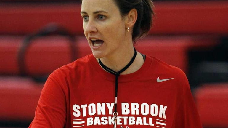 Stony Brook women's basketball head coach Beth O'Boyle conducts practice....