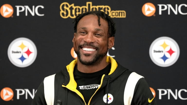 New Pittsburgh Steelers cornerback Patrick Peterson meets with reporters at...