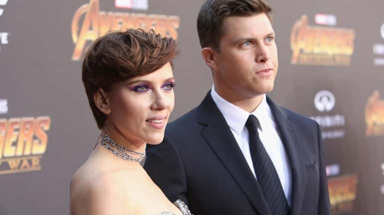 Scarlett Johansson and Colin Jost attend the Los Angeles global...