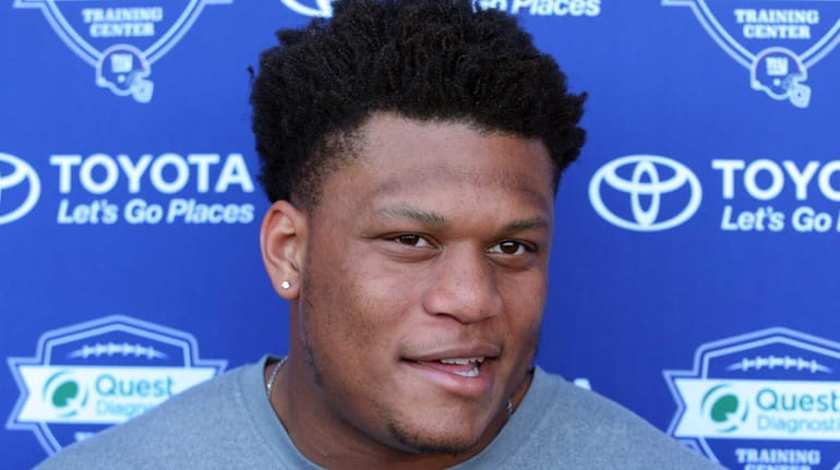 New York Giants tackle Ereck Flowers speaks to the media...