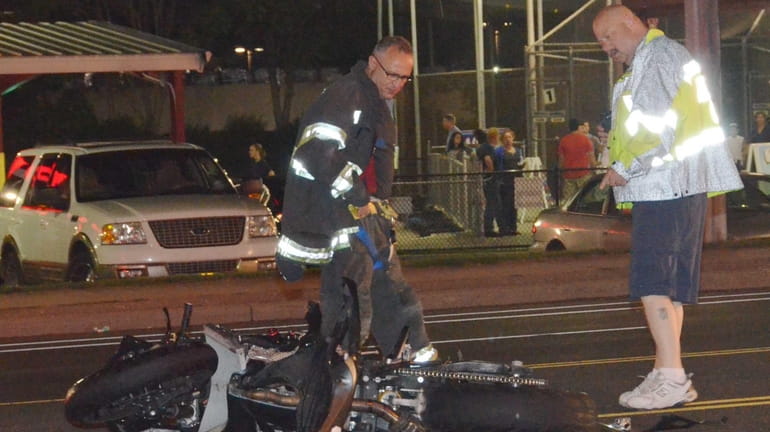 Suffolk County police are investigating a crash between a motorcycle...