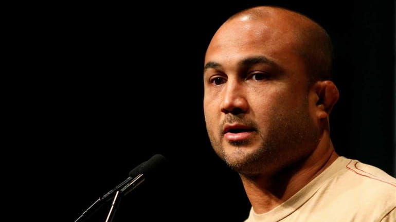 BJ Penn speaks to the media during a UFC 127...