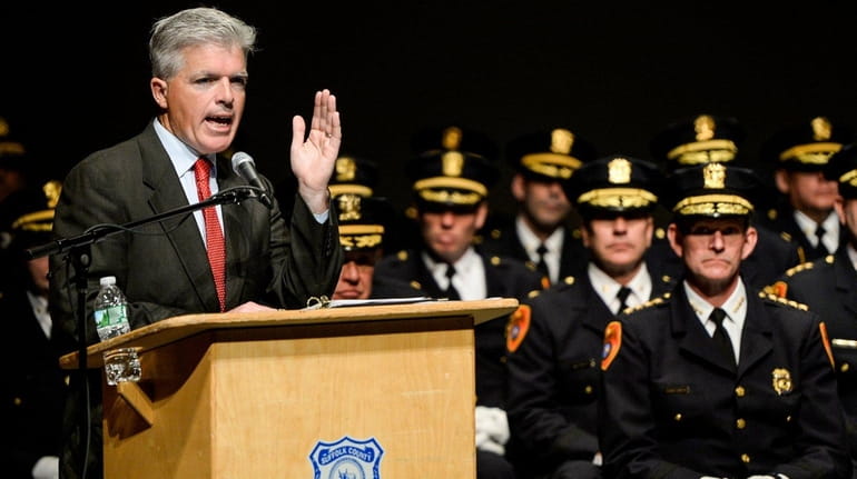 Suffolk County Executive Steve Bellone speaks during a ceremony recognizing...