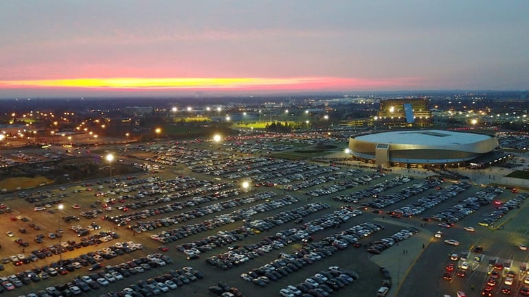 An aerial view of Nassau Coliseum, Wednesday evening April 5,...