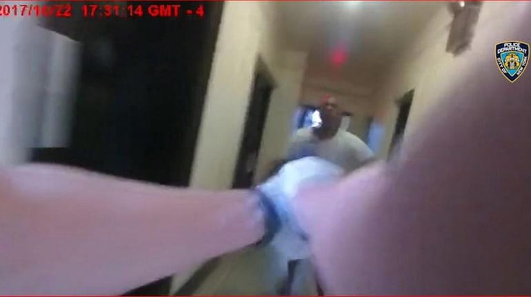 An image taken from a body camera video released by...
