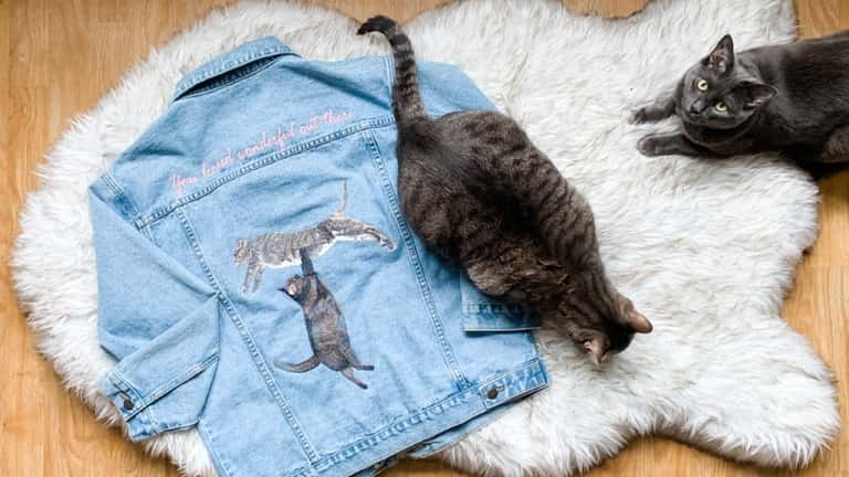 Cats Grey and Swayze embroidered onto a denim jacket by...