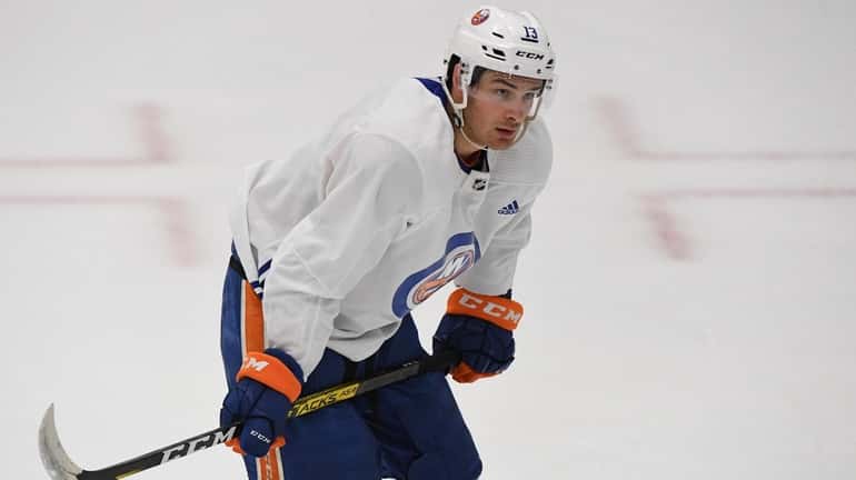 Islanders forward Mathew Barzal skates during an NHL summer training...