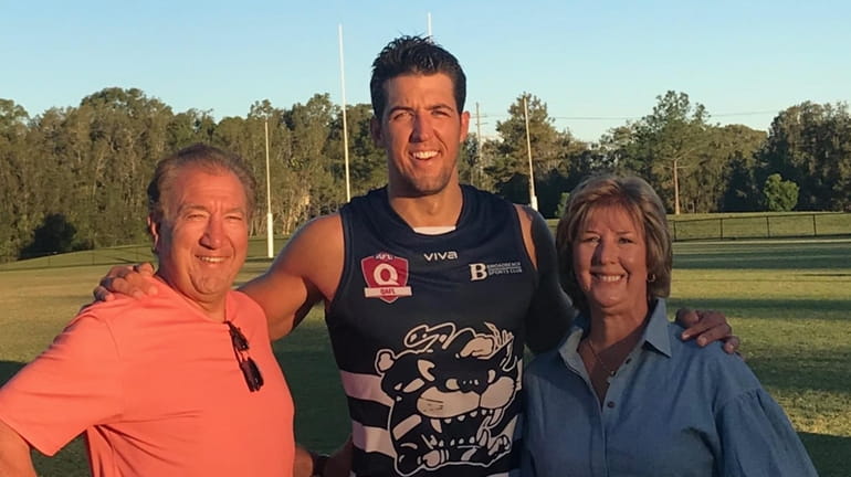 Alex Aurrichio, with his father, Lou, and mother, Jill, in Australia.