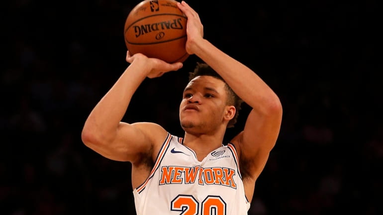 Kevin Knox of the New York Knicks takes a shot...
