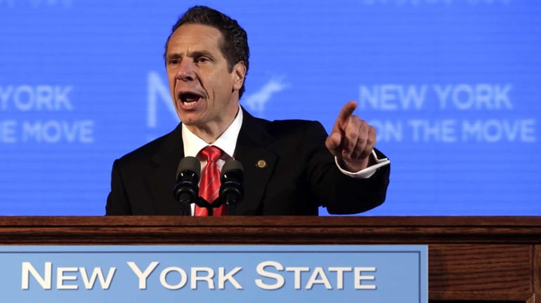 New York Gov. Andrew Cuomo delivers his acceptance speech as...
