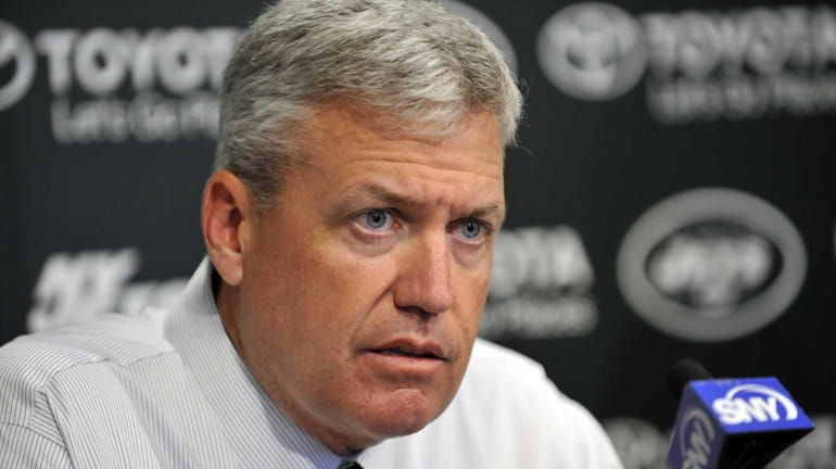 Rex Ryan listens to a question at the Jets' end-of-season...
