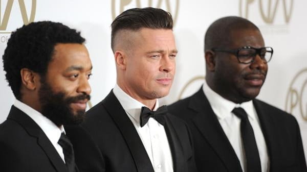 Actor Chiwetel Ejiofor, left, Brad Pitt and director/producer Steve McQueen...