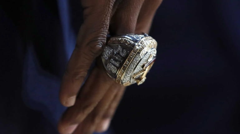 A detail view of the Cleveland Cavaliers championship ring before...