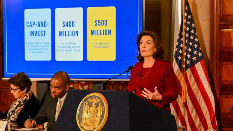 Gov. Kathy Hochul presents her executive state budget at the...