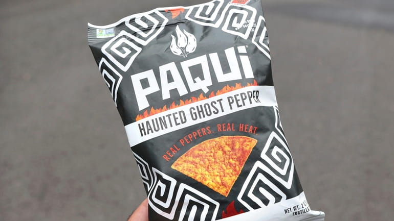 A package of Paqui Haunted Ghost Pepper tortilla chips.