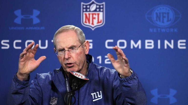 New York Giants head coach Tom Coughlin speaks during a...