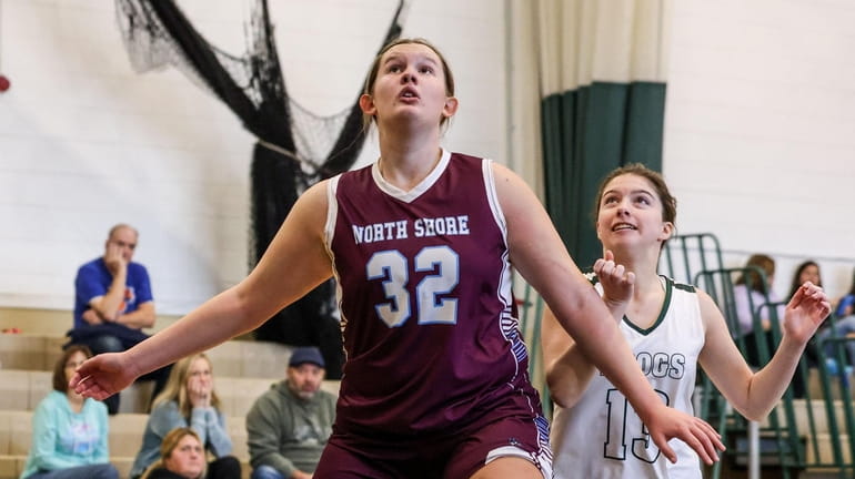 Keira Pombar of North Shore waits for the rebound with...