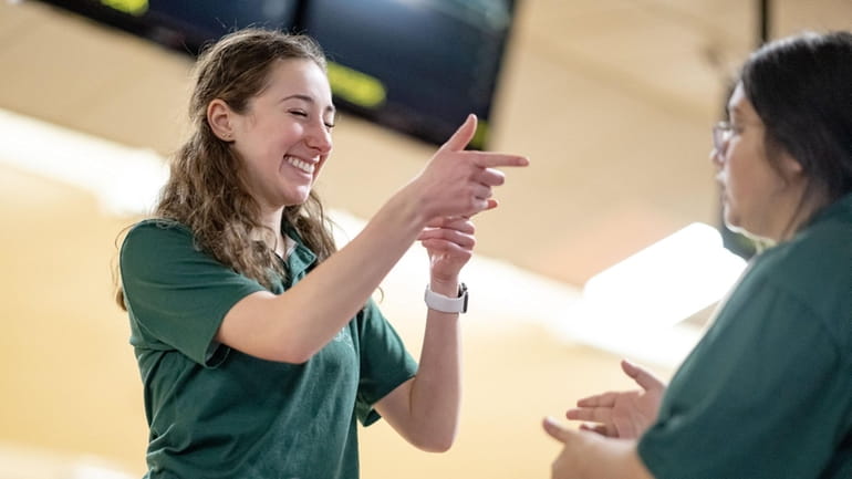 Ava Caruso of Seaford reacts during the NYSPHAA girls bowling championships...