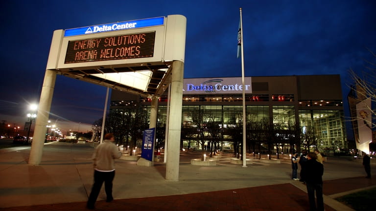 The marquee in front of the Energy Solutions Arena, formerly...