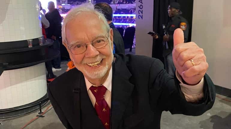 Stan Fischler at UBS Arena on opening night on Nov....