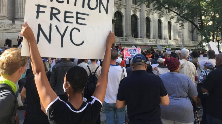 Protesters marched for rent relief in Manhattan in August 2020....