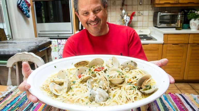 Bert Spitz shows off his pasta with white clam sauce...