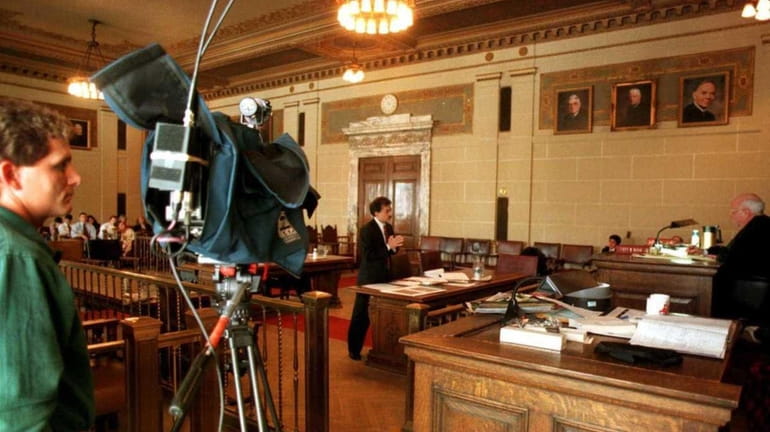 A camera monitors a trial in Albany in when a...