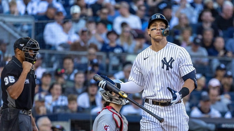 Yankees’ Aaron Judge is booed after striking out in the...