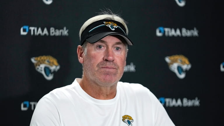 Jacksonville Jaguars head coach Doug Pederson talks after an preseason...