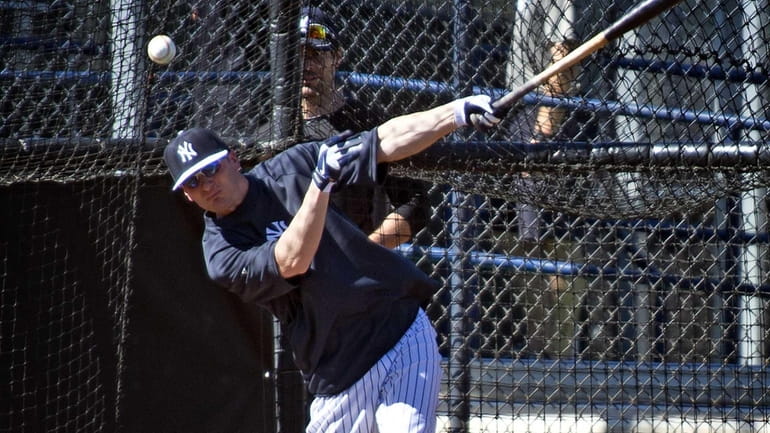 Yankees shortstop Brendan Ryan takes batting practice on the morning...