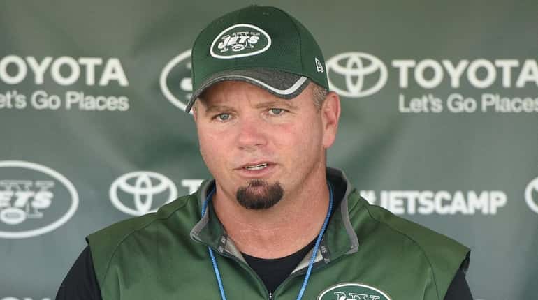 New York Jets special teams coordinator Brant Boyer speaks with...