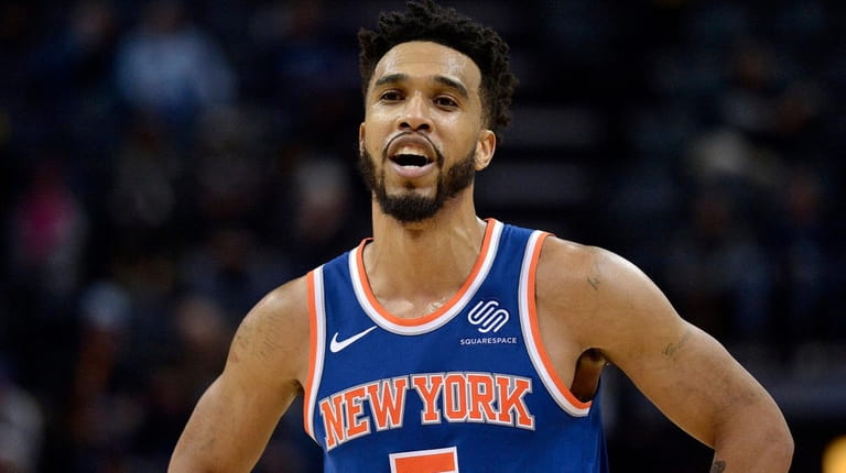 Knicks guard Courtney Lee reacts after receiving a technical foul...