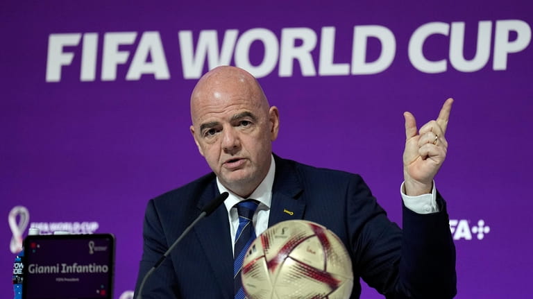 FILE FIFA President Gianni Infantino meets the media at the...