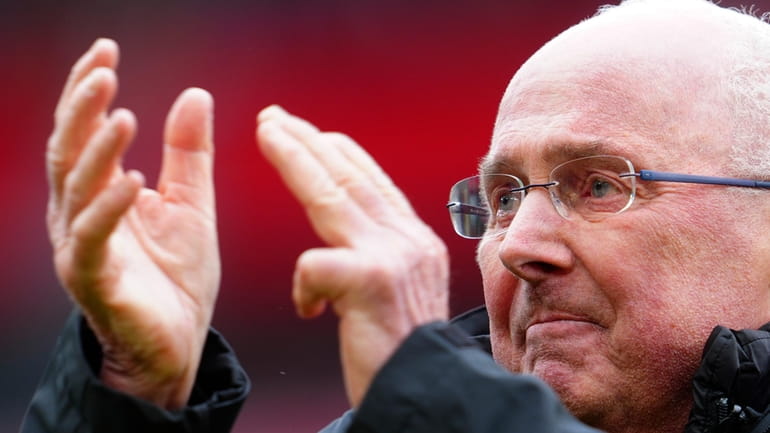 Former England manager Sven-Goran Eriksson applauds the crowd before the...