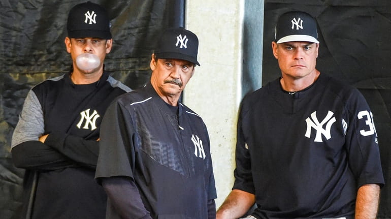 Yankees manager Aaron Boone, guest instructor Ron Guidry, and minor-league pitching...