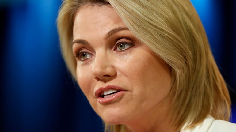 State Department spokeswoman Heather Nauert speaks during a briefing at...